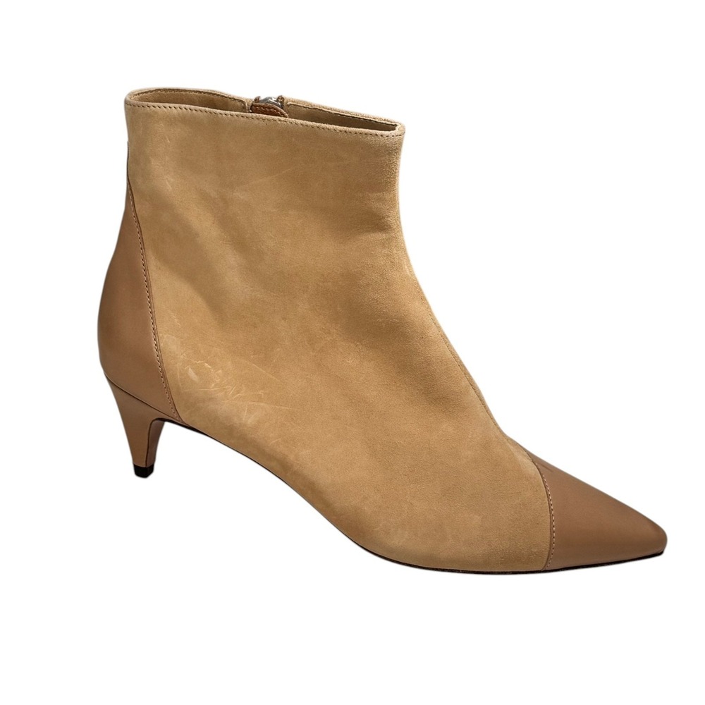 Isabel Marant Suede Leather Ankle Boots Beige Pointed Toe Kitten Heel 38/7.5 NEW